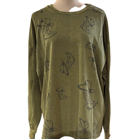 easel Tops - Easel Western women's cowboy hat‎ & boots long sleeve shirt sage green sz L NWT